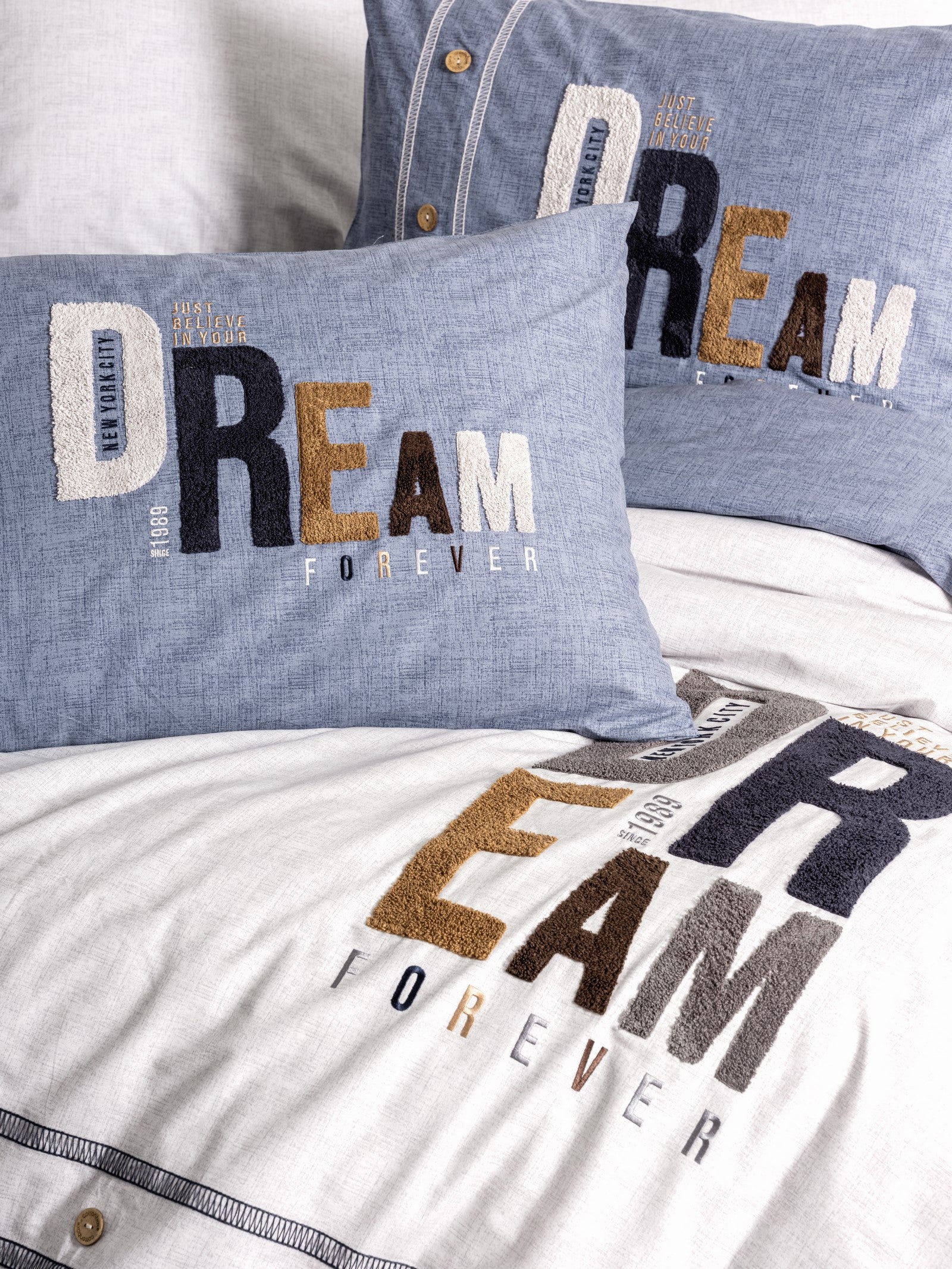 Mood Nakışlı Ranforce Çift Kişilik Nevresim Takımı Forever Gri