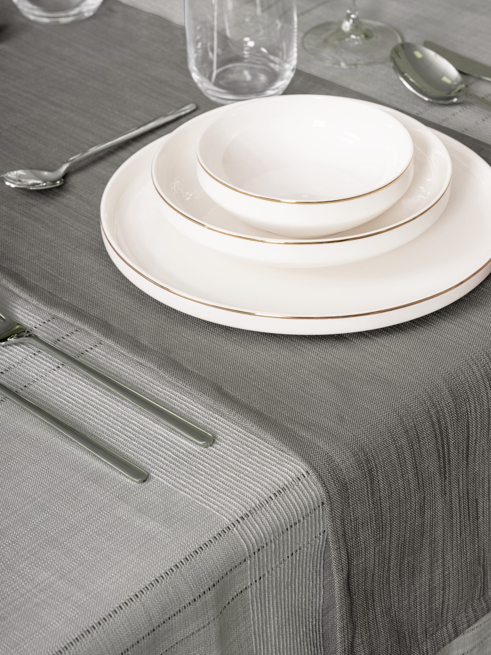 Antique Masa Örtüsü Seti Jasmine Gri 155x160