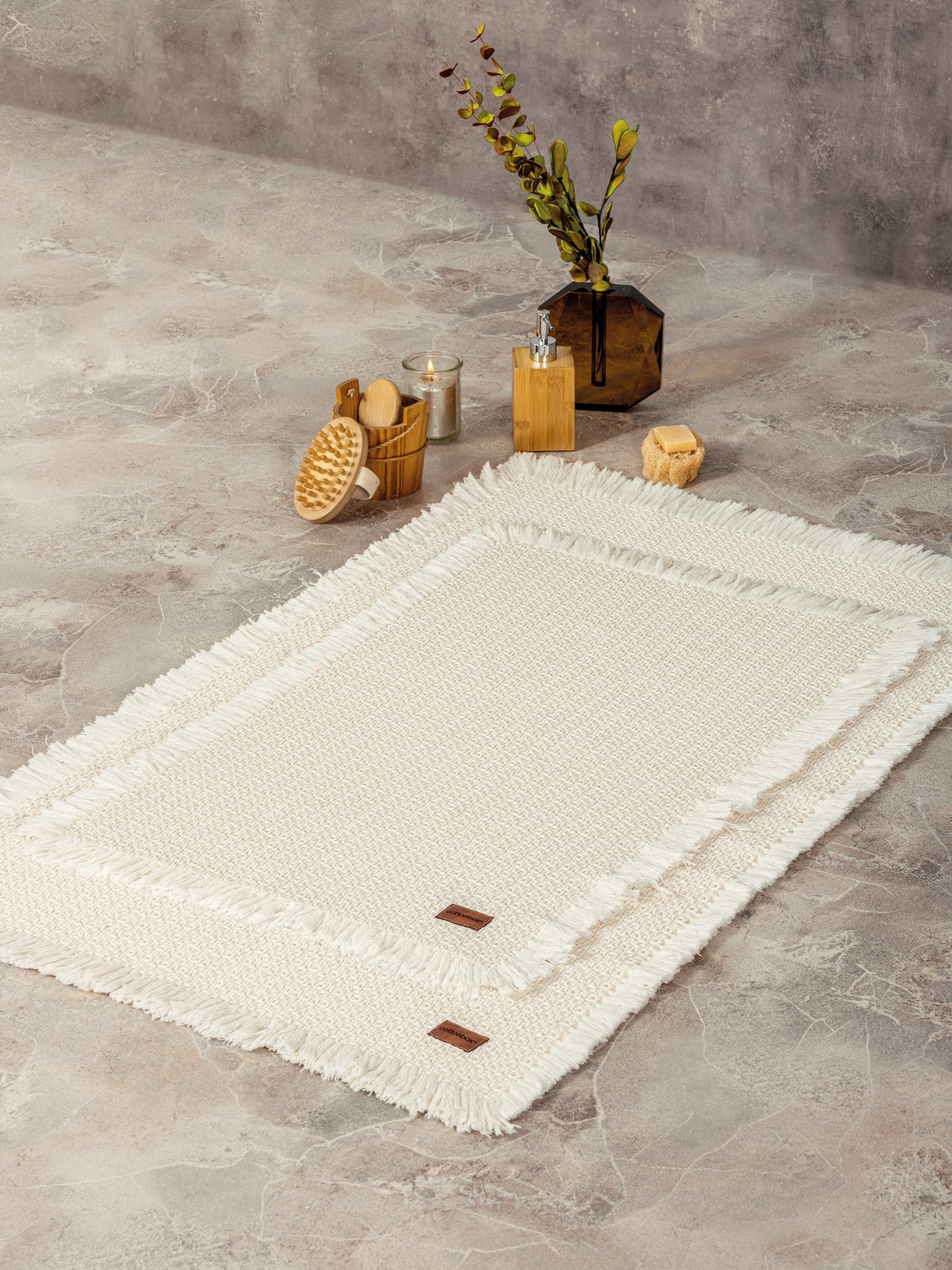 Bath Rug Set Krem 75x125 60x90