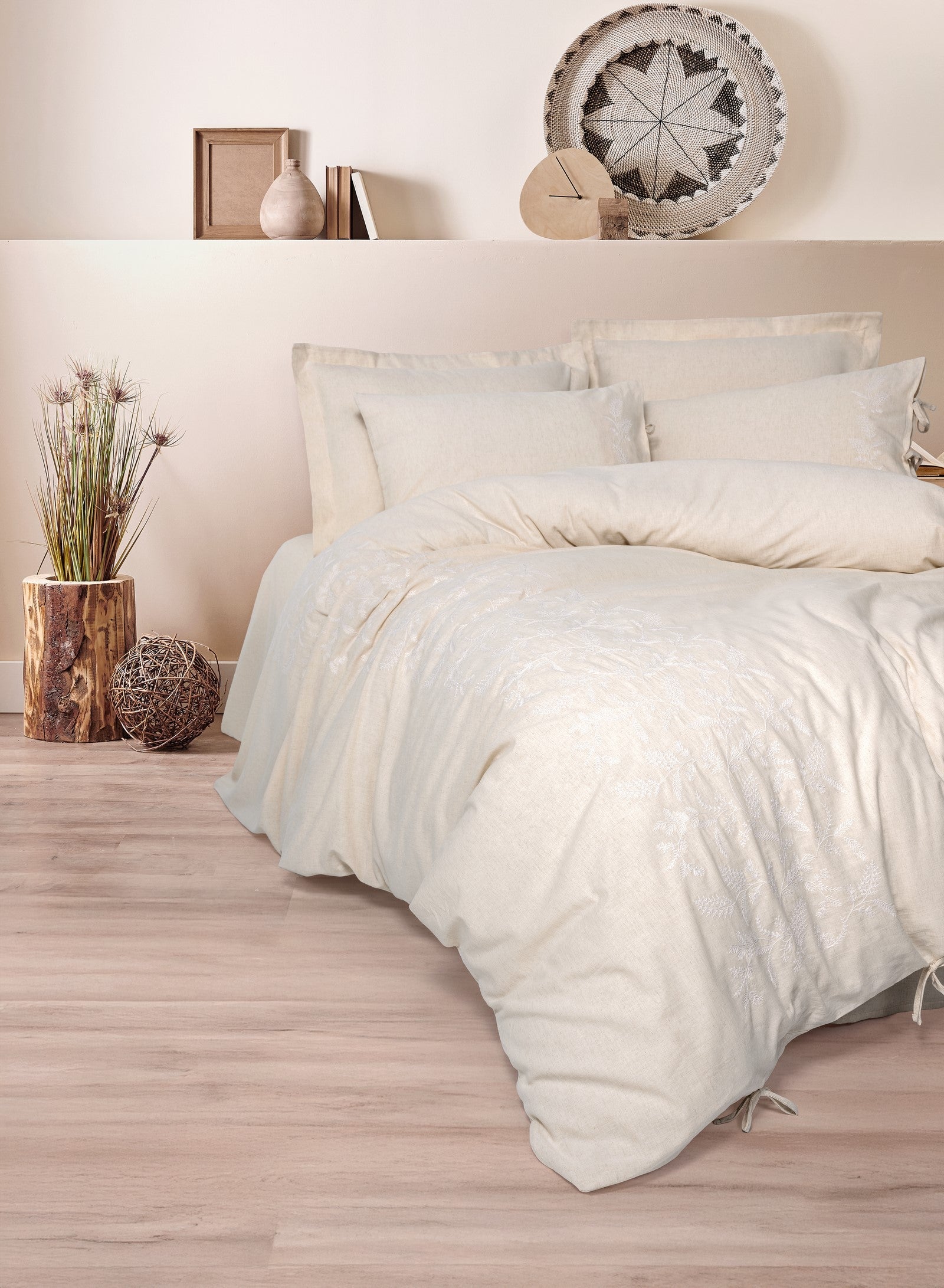 Cotton Keten Çift Kişilik Nevresim Takımı Kivora Bej
