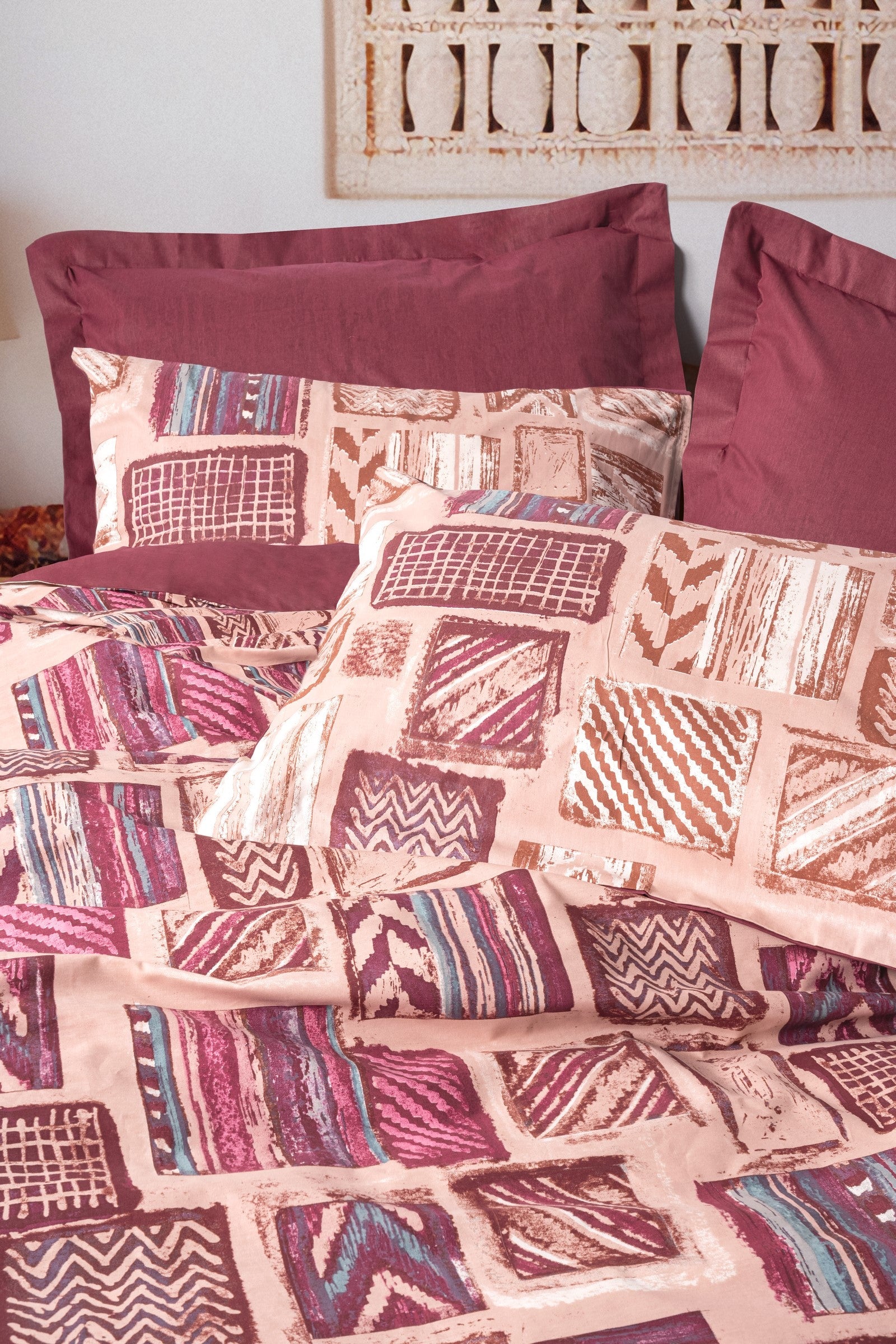 Ethnic Çift Kişilik Nevresim Takımı Estilo Bordo