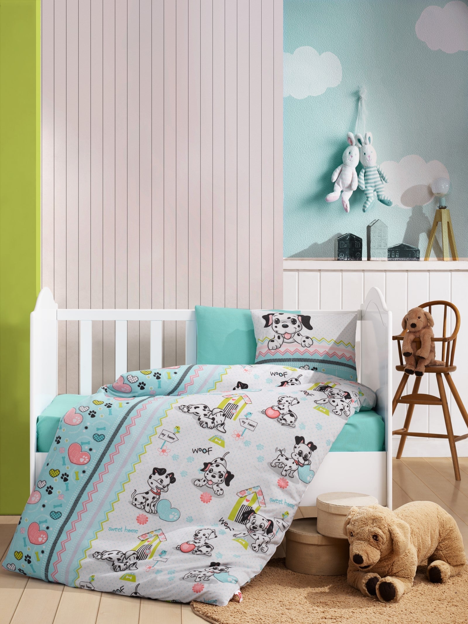 Flannel Baby Bedding Set Dalmatian Mint – Cotton Box