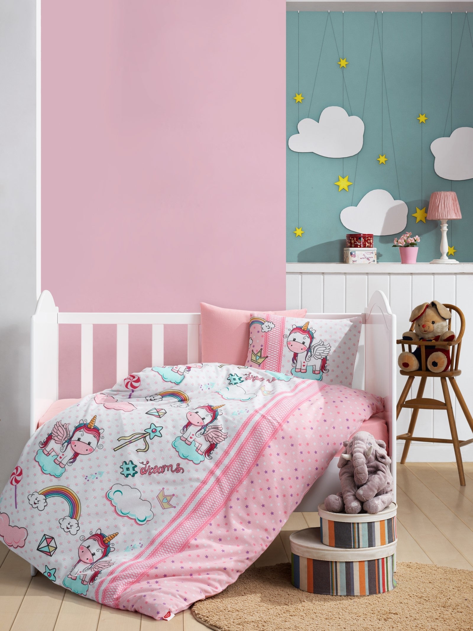 Flannel Baby Bedding Set Unicorn Pink – Cotton Box