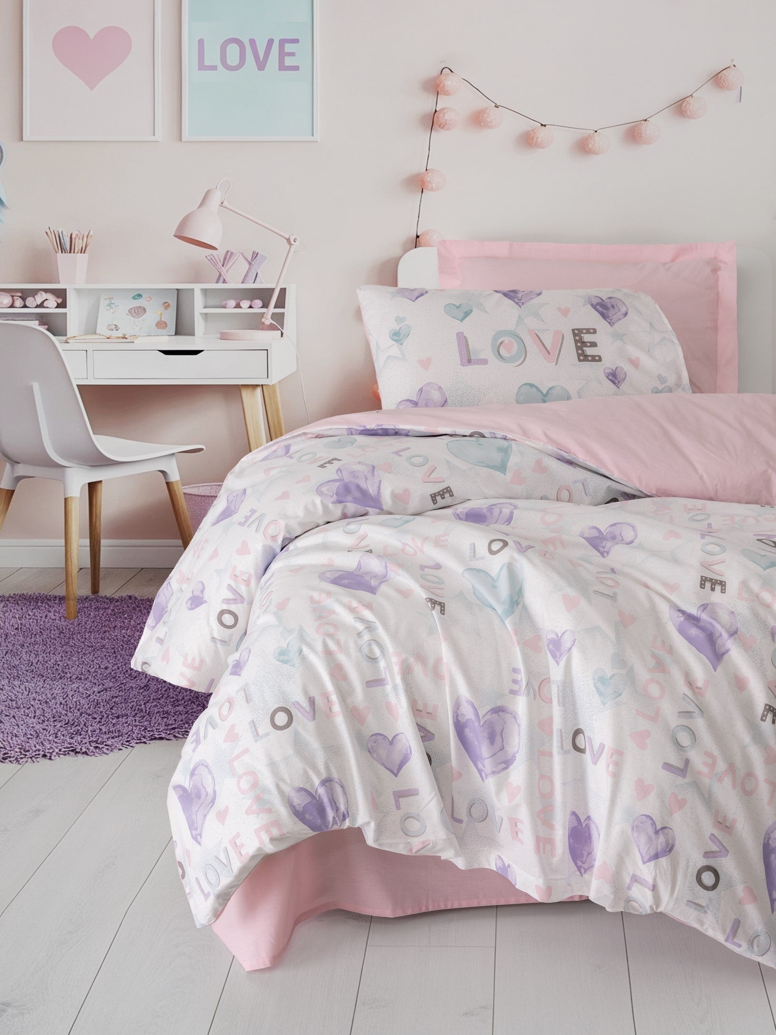 Genç Odası Tek Kişilik Nevresim Takımı Lovella Pembe