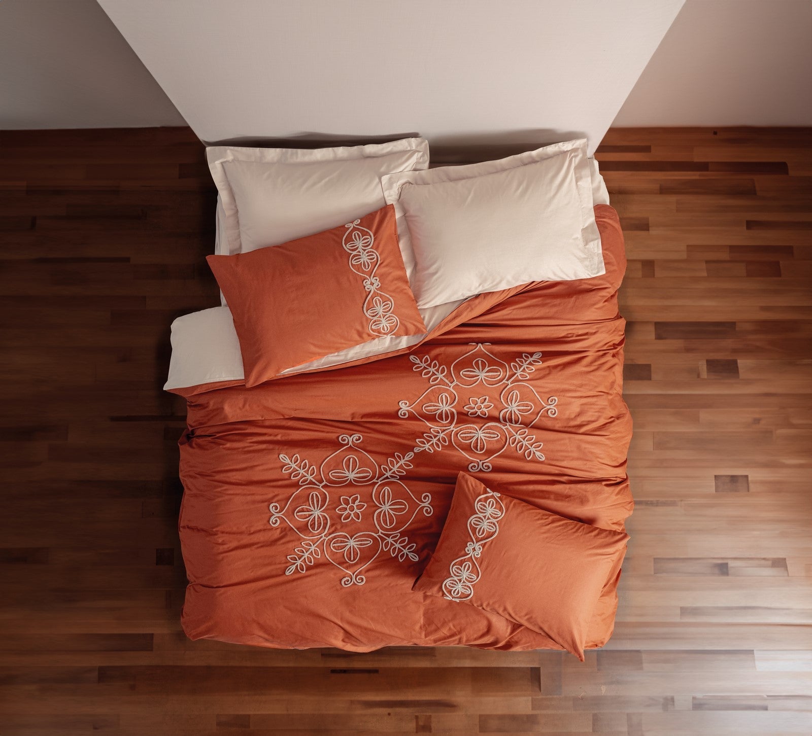 Nakışlı Ranforce Çift Kişilik Nevresim Takımı Tiva Bej