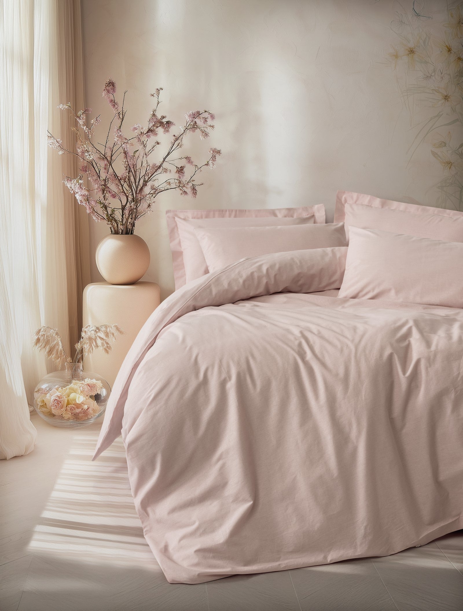 Plain Tek Kişilik Nevresim Takımı Plain Pudra