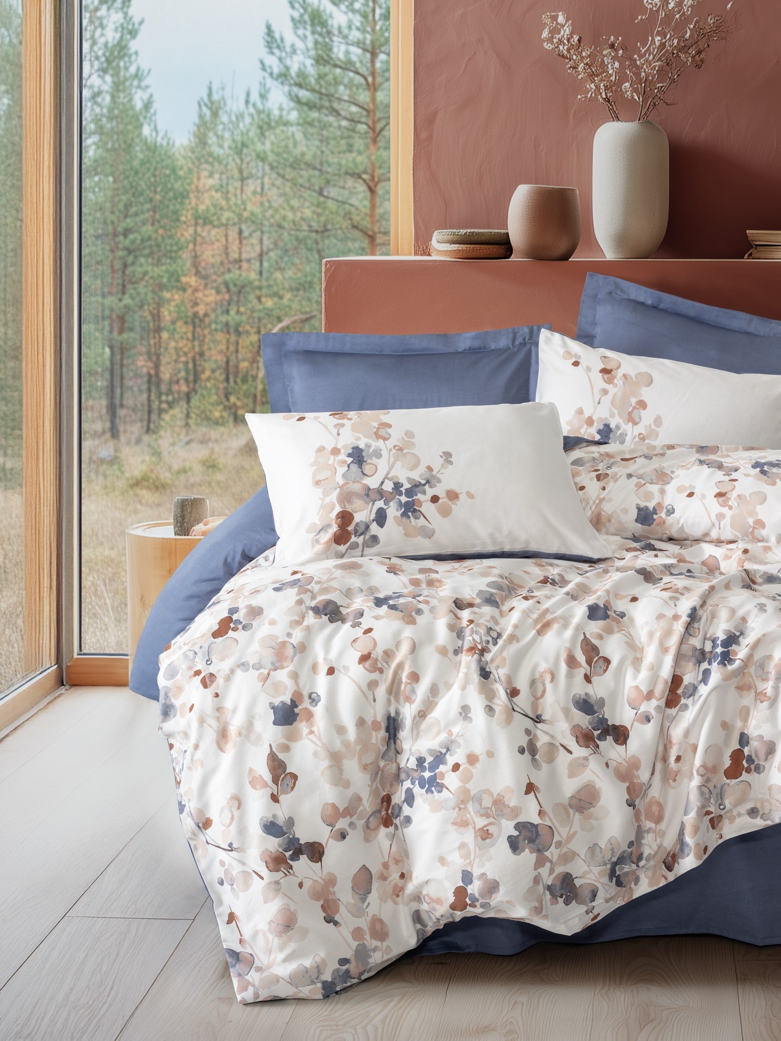 Saten Çift Kişilik Nevresim Takımı Nebulae İndigo