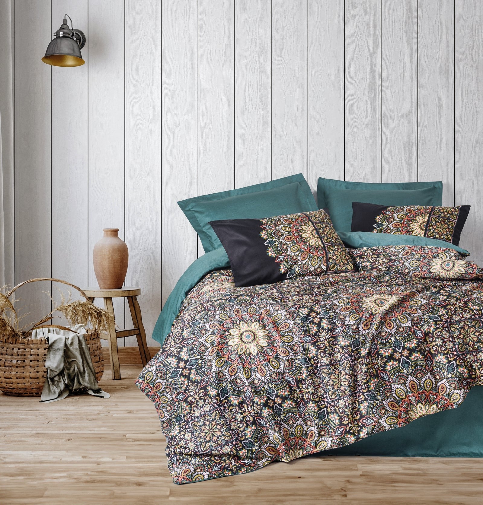 Saten Çift Kişilik Nevresim Takımı Ornate Petrol – Cotton Box