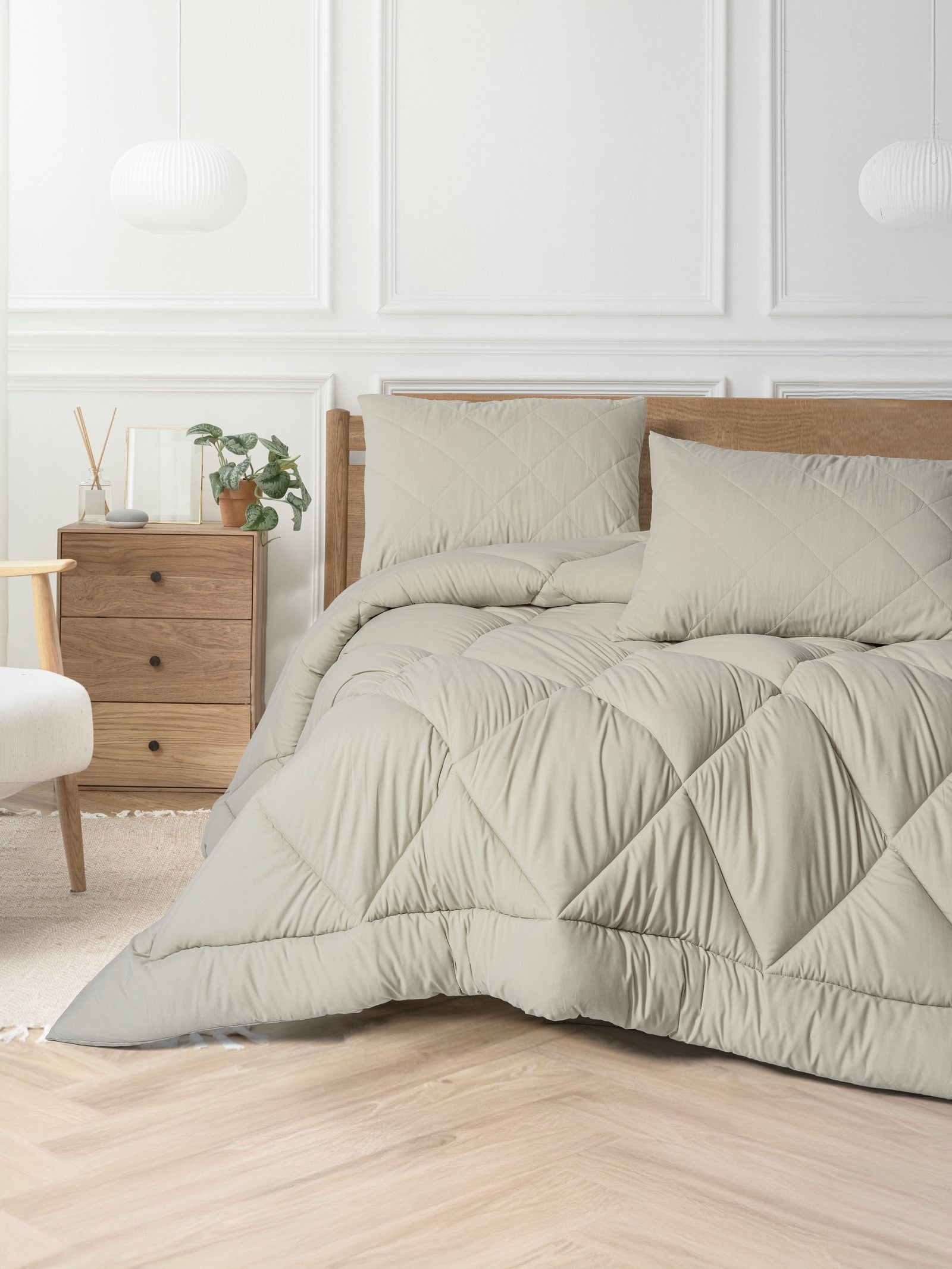 Softwash Çift Kişilik Yorgan Seti Taş 180x200 Lastikli Çarşaf