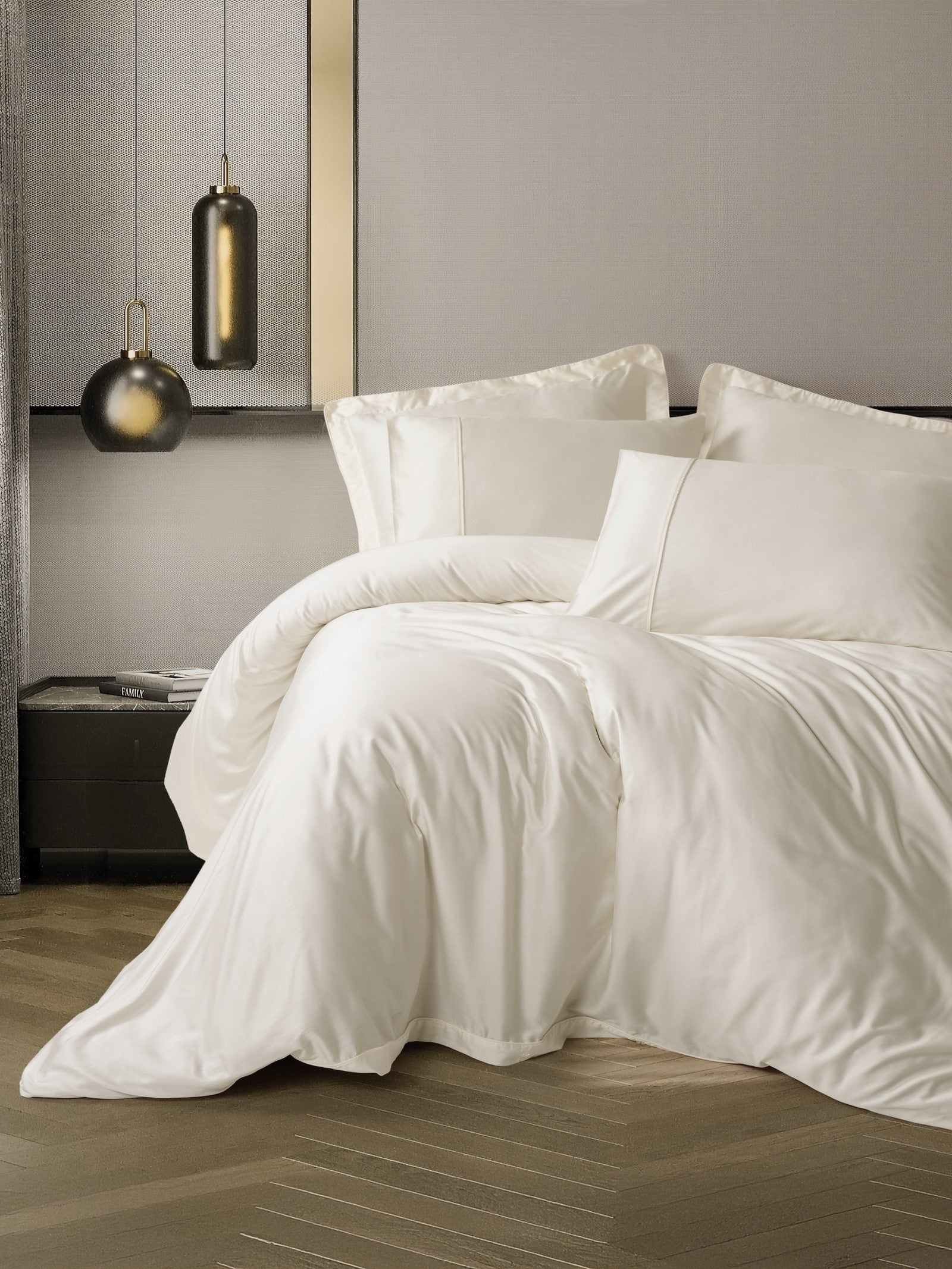 Silky Saten Çift Kişilik Nevresim Takımı Ekru