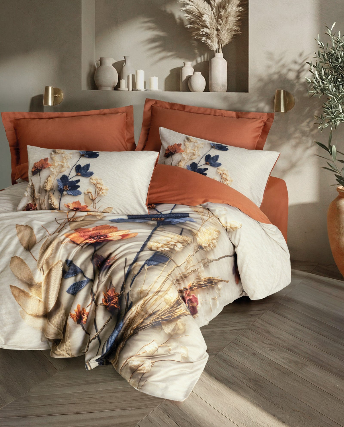 5D Silky Tencel Sateen Double Duvet Cover Set Sun Cinnamon
