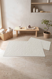 Aura Jakarlı Kaymaz Taban Pamuklu Paspas Seti Vine Krem 60x90+40x60