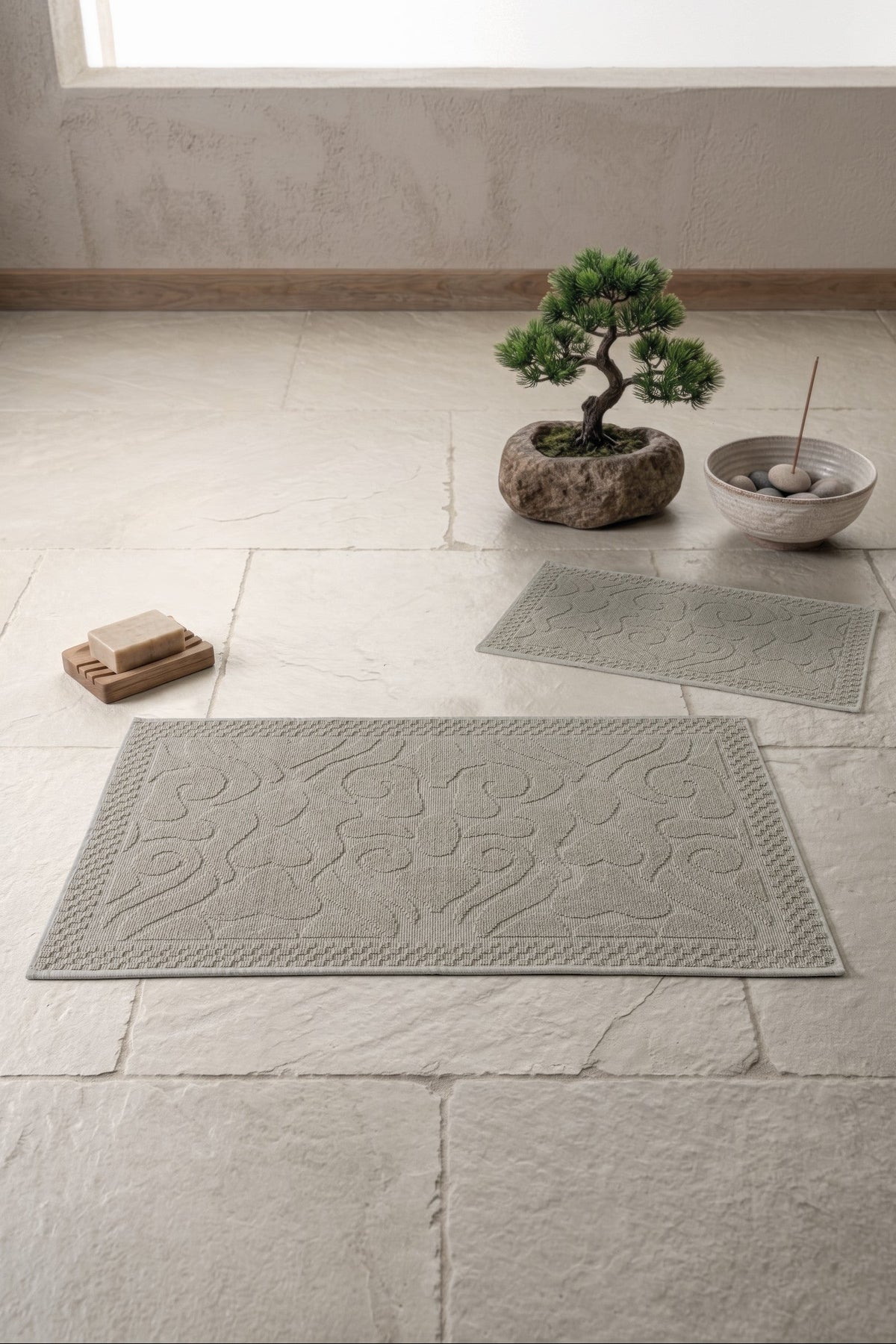 Aura Jacquard Non-Slip Cotton Rug Set Vine Mink 60x90+40x60