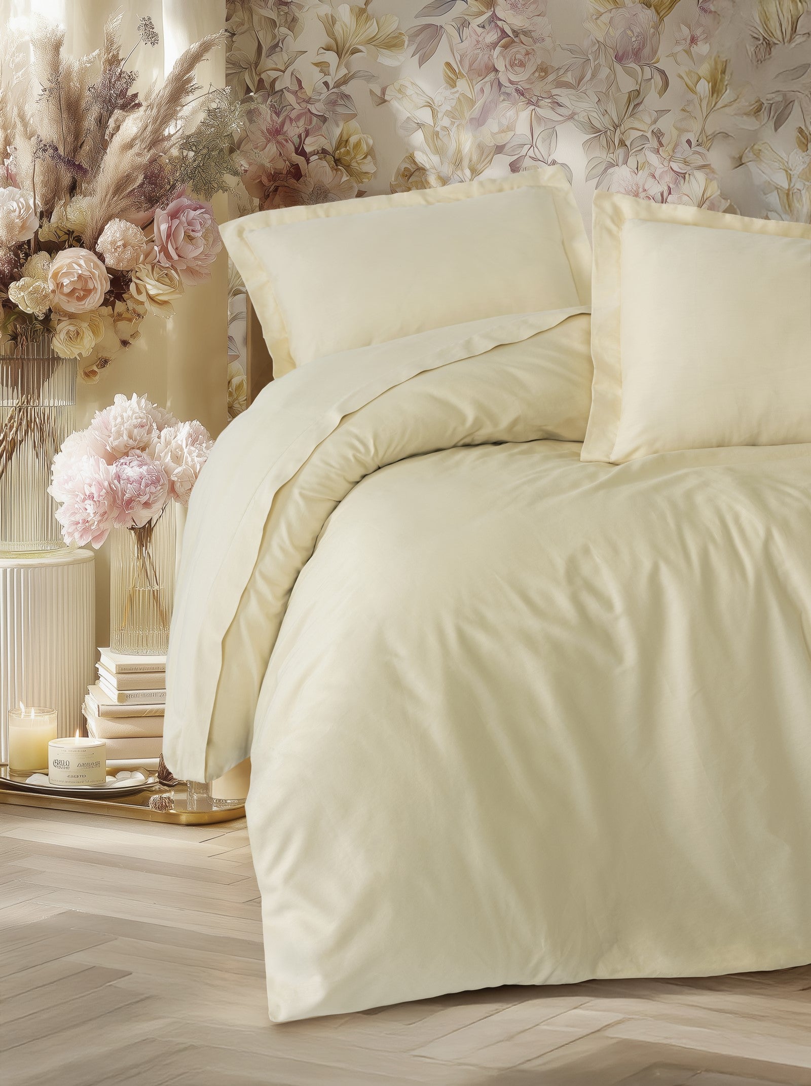 Elegant Saten Çift Kişilik Nevresim Takımı Bej