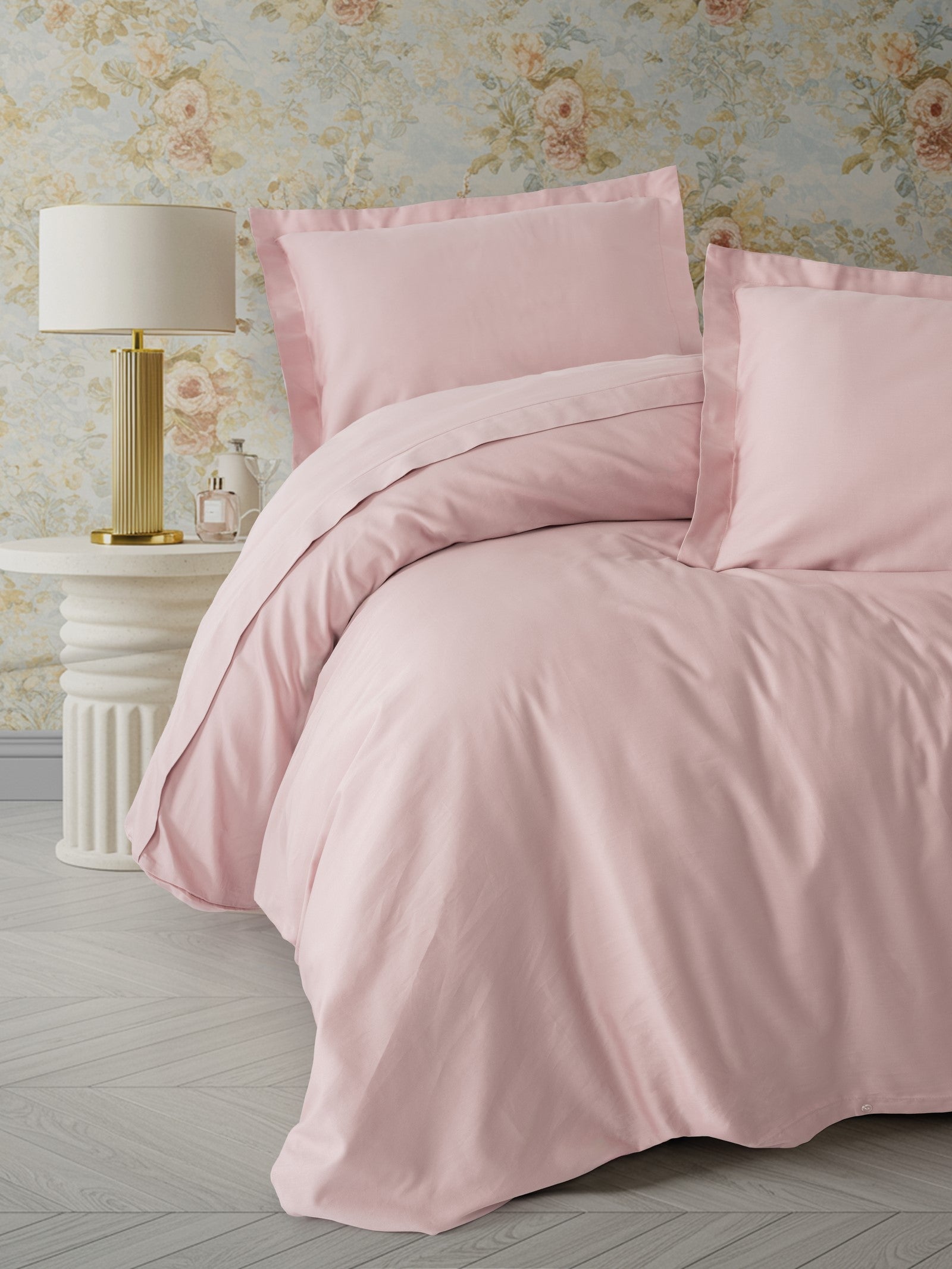 Elegant Saten Çift Kişilik Nevresim Takımı Pudra