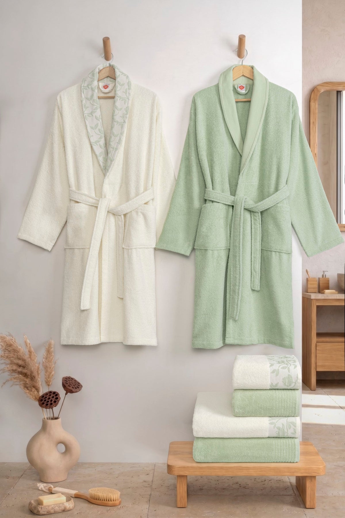 Essence Family Bathrobe Set Tulipa Ecru-Sage