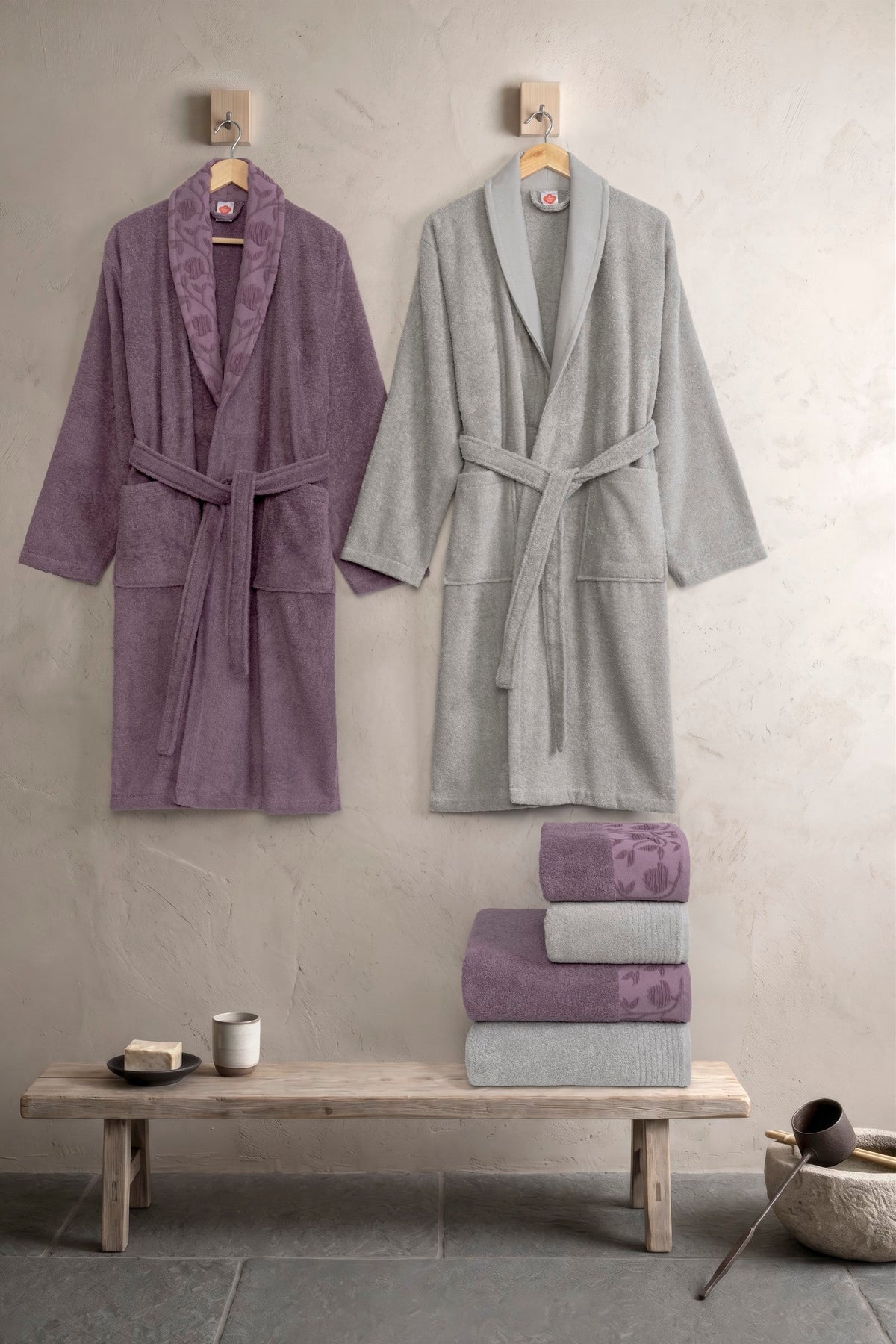 Essence Family Bathrobe Set Tulipa Plum-Grey