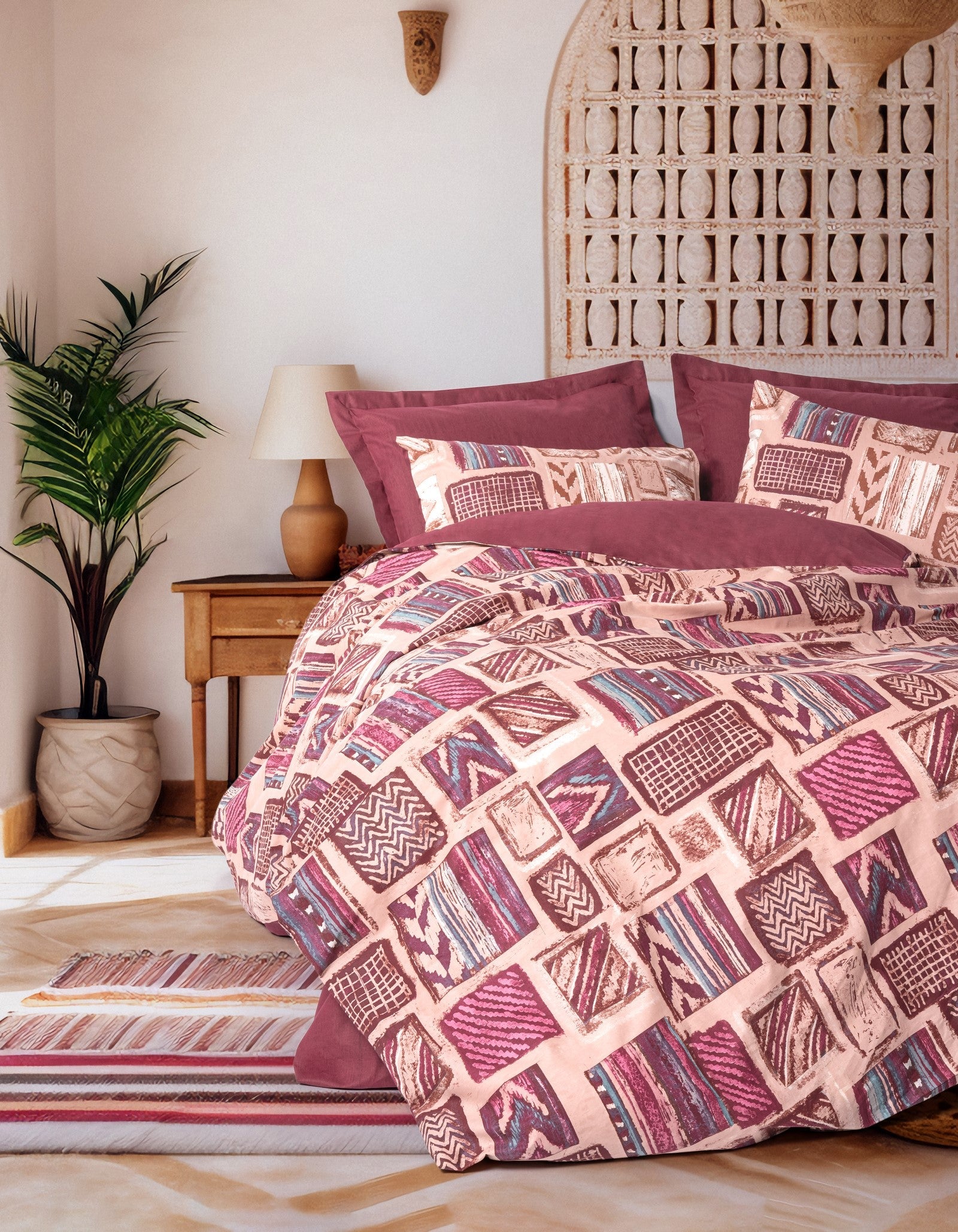 Ethnic Single Duvet Cover Set Estilo Claret Red