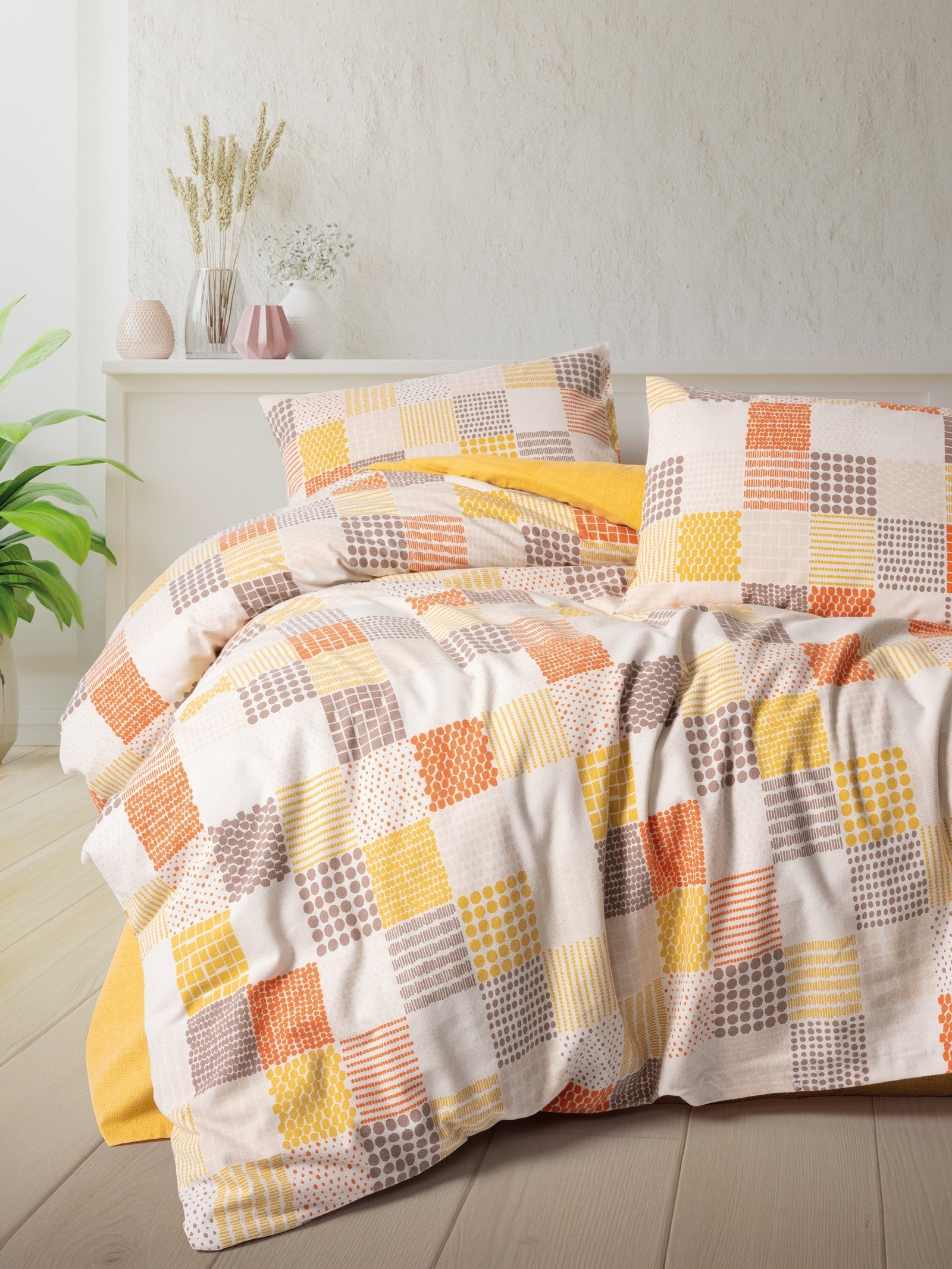 Flanel Çift Kişilik Nevresim Takımı Palm Hardal