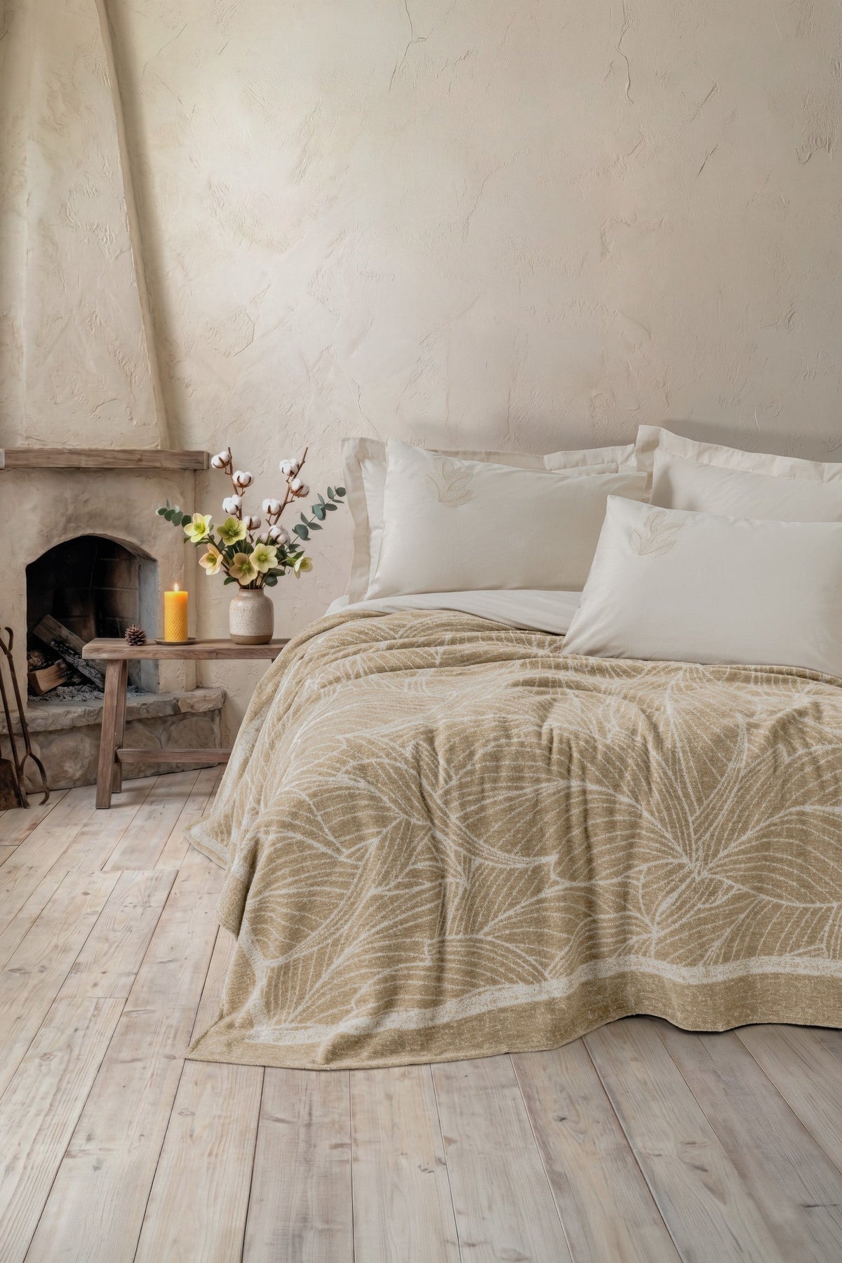Fleece Double Duvet Cover Set Copse Beige