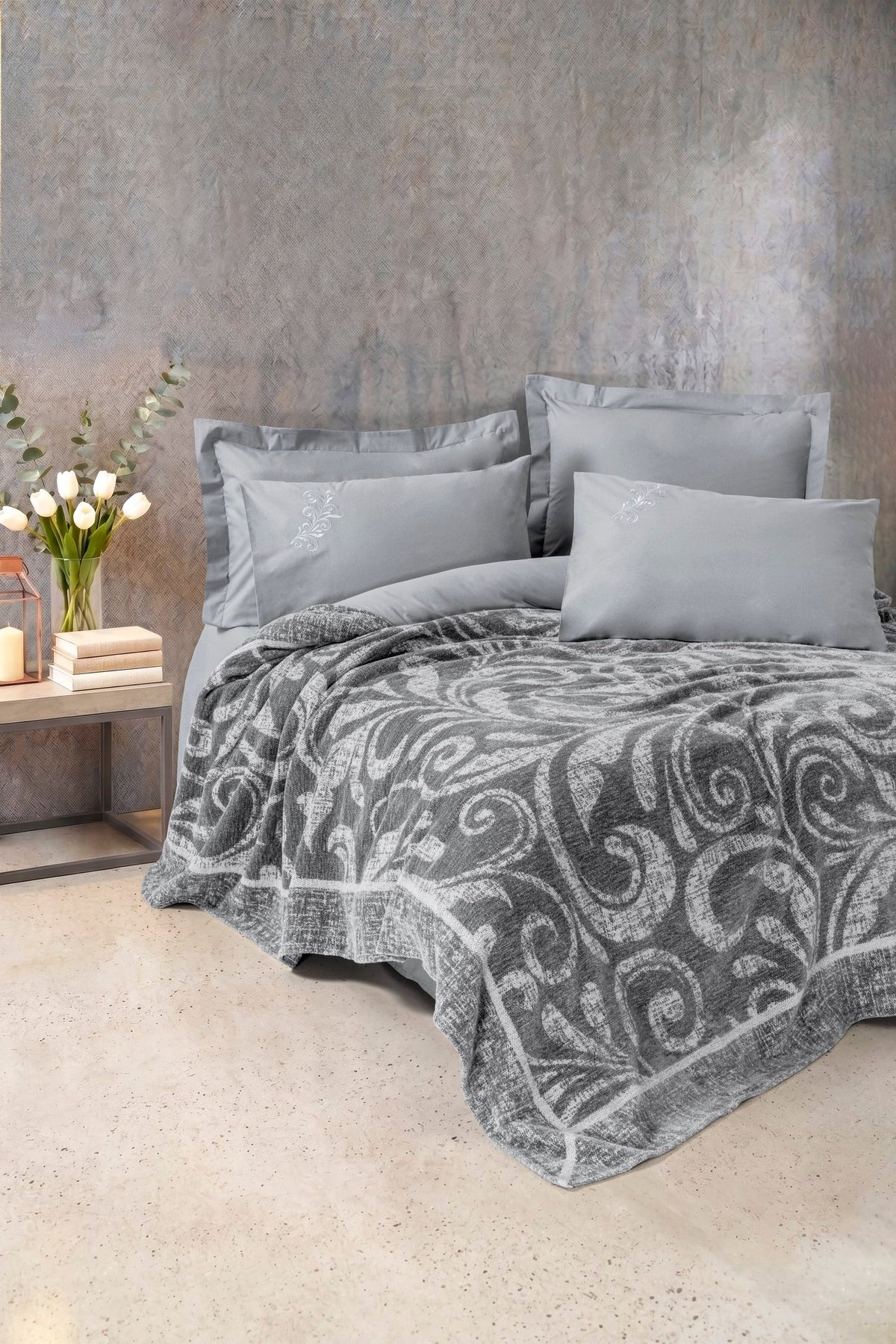 Fleece Double Duvet Cover Set Volute Grey