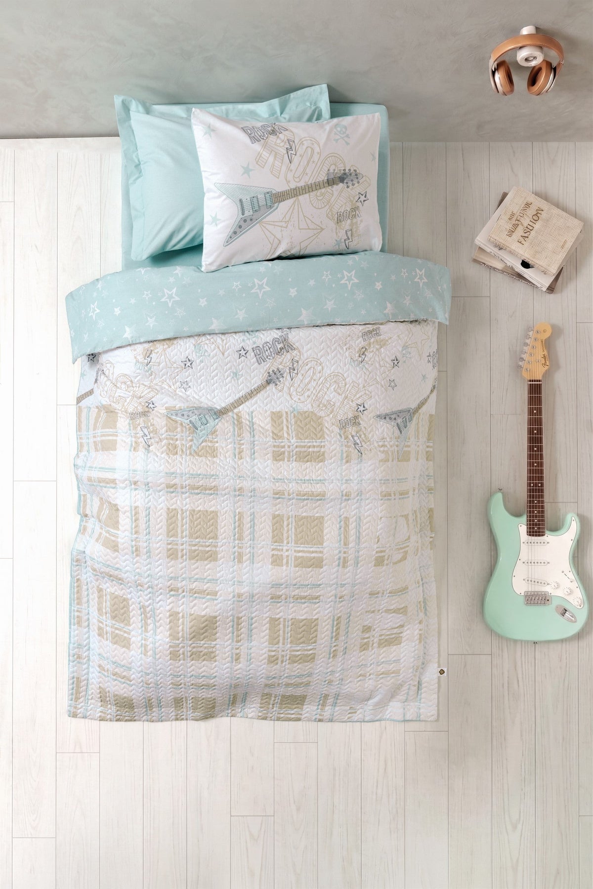 Youth Room Single Fitted Sheet Complete Set Riff Mint