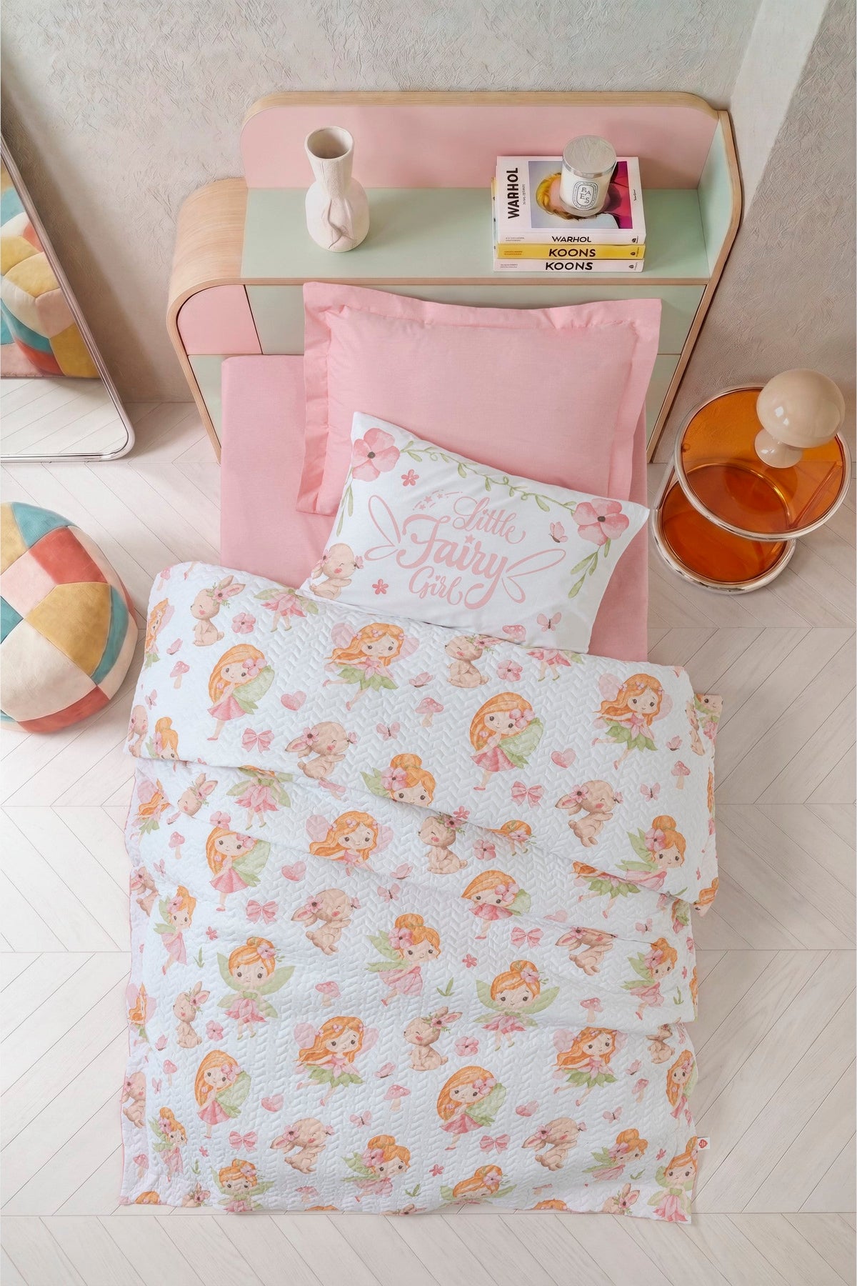 Junior Tek Kişilik Lastikli Çarşaflı Complete Set Pixie Pudra