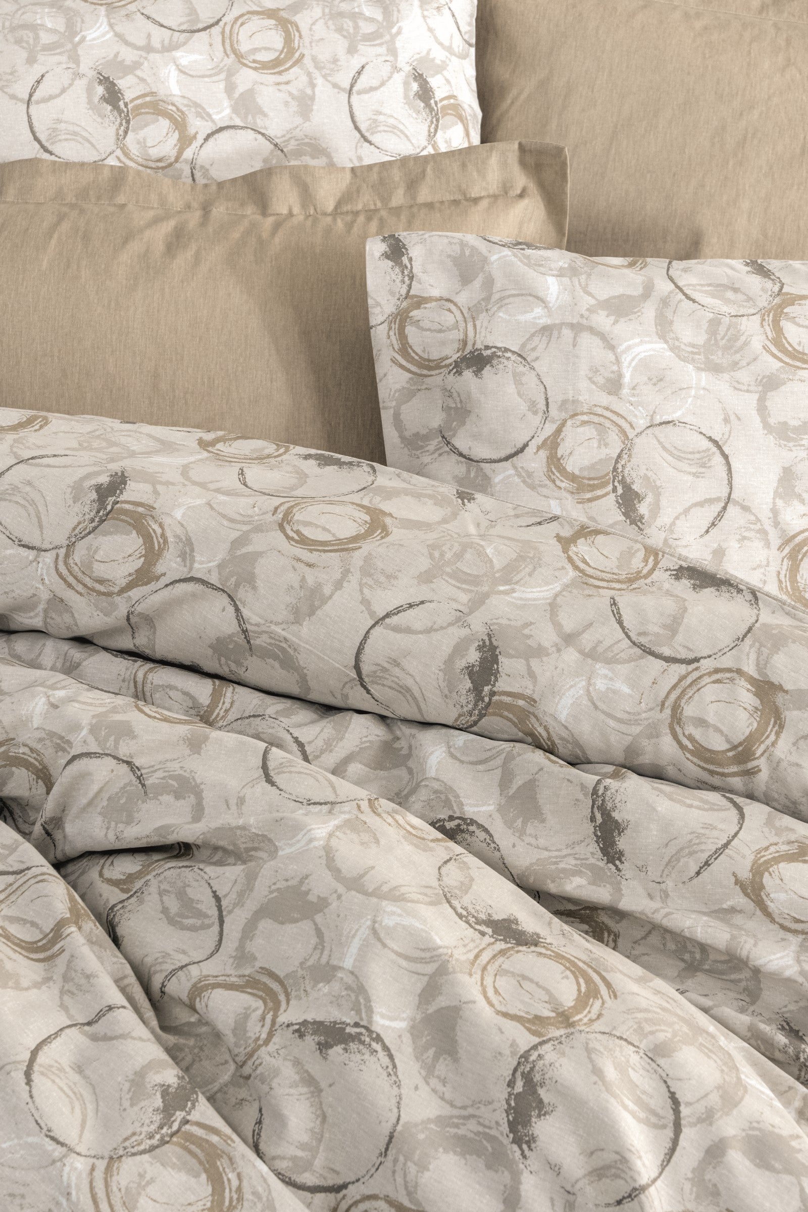 Minimal Çift Kişilik Lastikli Çarşaflı Nevresim Takımı Moil Bej