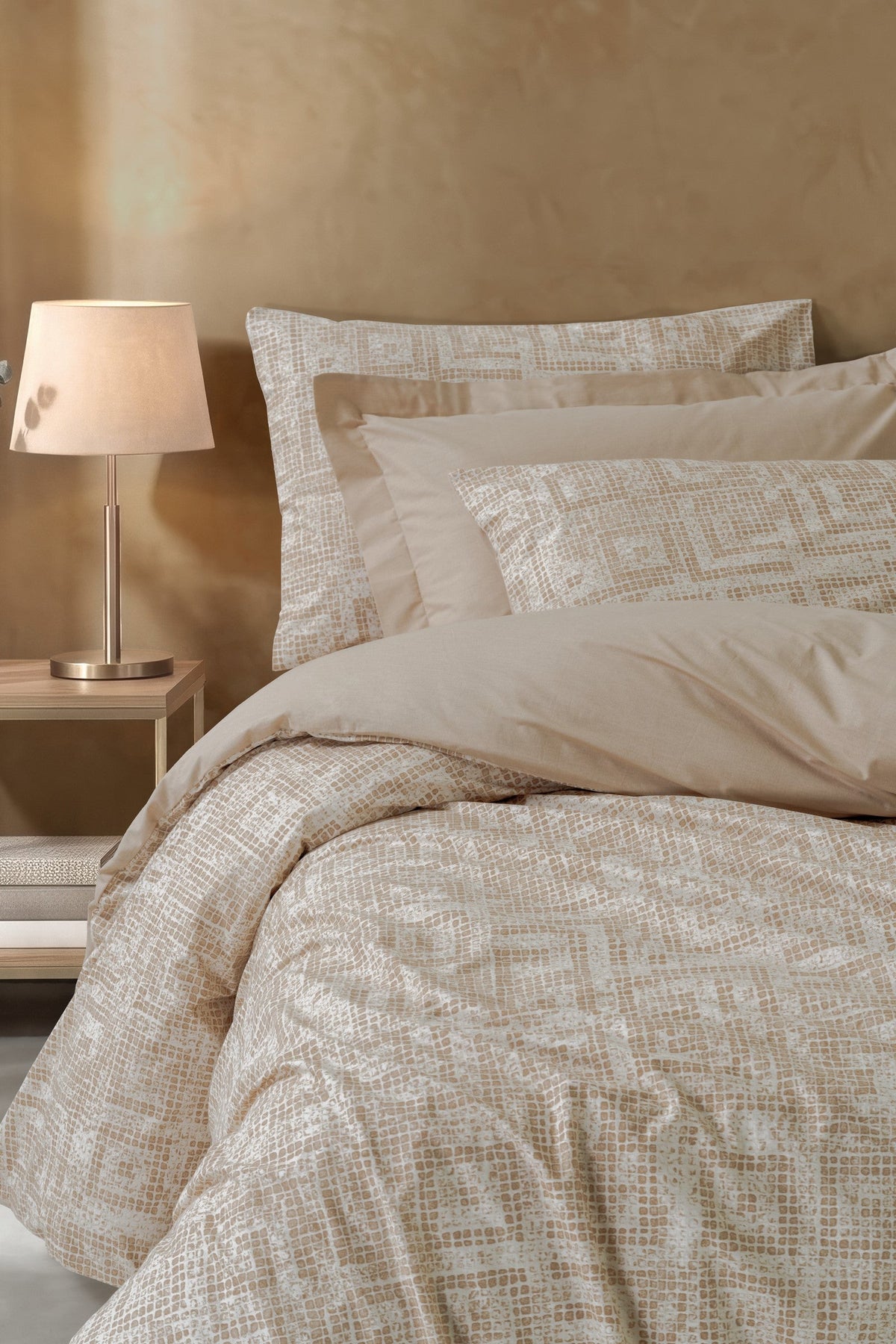 Minimal Single Duvet Cover Set with Fitted Sheet Mesh Beige
