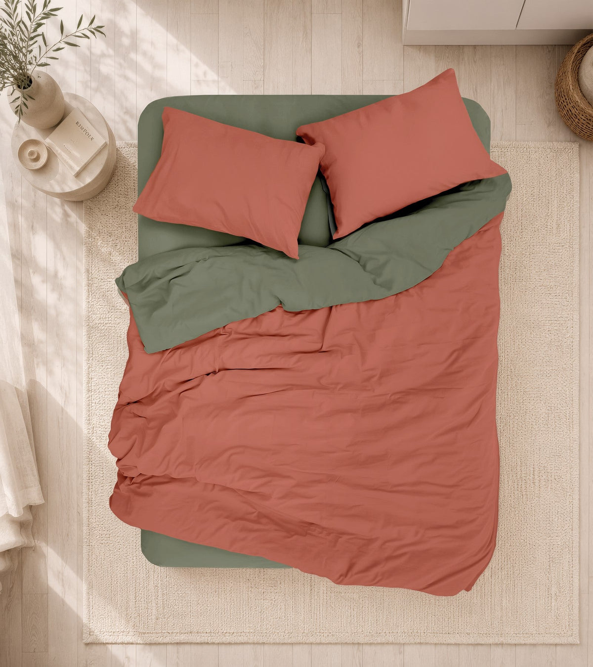 Plain Single Duvet Cover Set Terracotta-Khaki